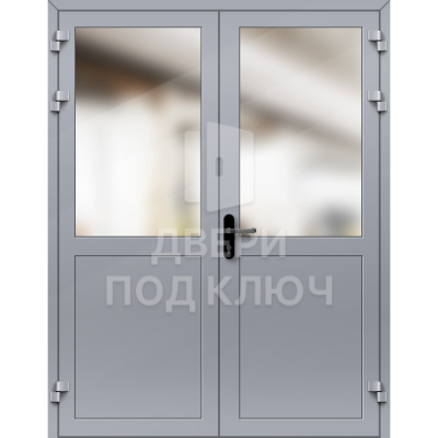 Алюминиевая двупольная противопожарная остекленная дверь EIW-30 ДПК-16490
